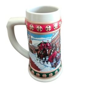 Vintage Budweiser Holiday‎ Stein Hometown Holiday 1993 Ceramarte Clydesdales